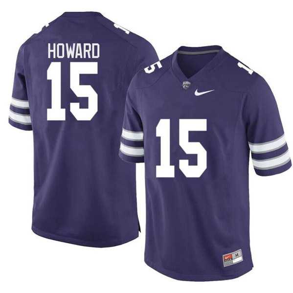 Men%27s Kansas State Wildcats #15 Will Howard Purple Limited Stitched Jersey Dzhi